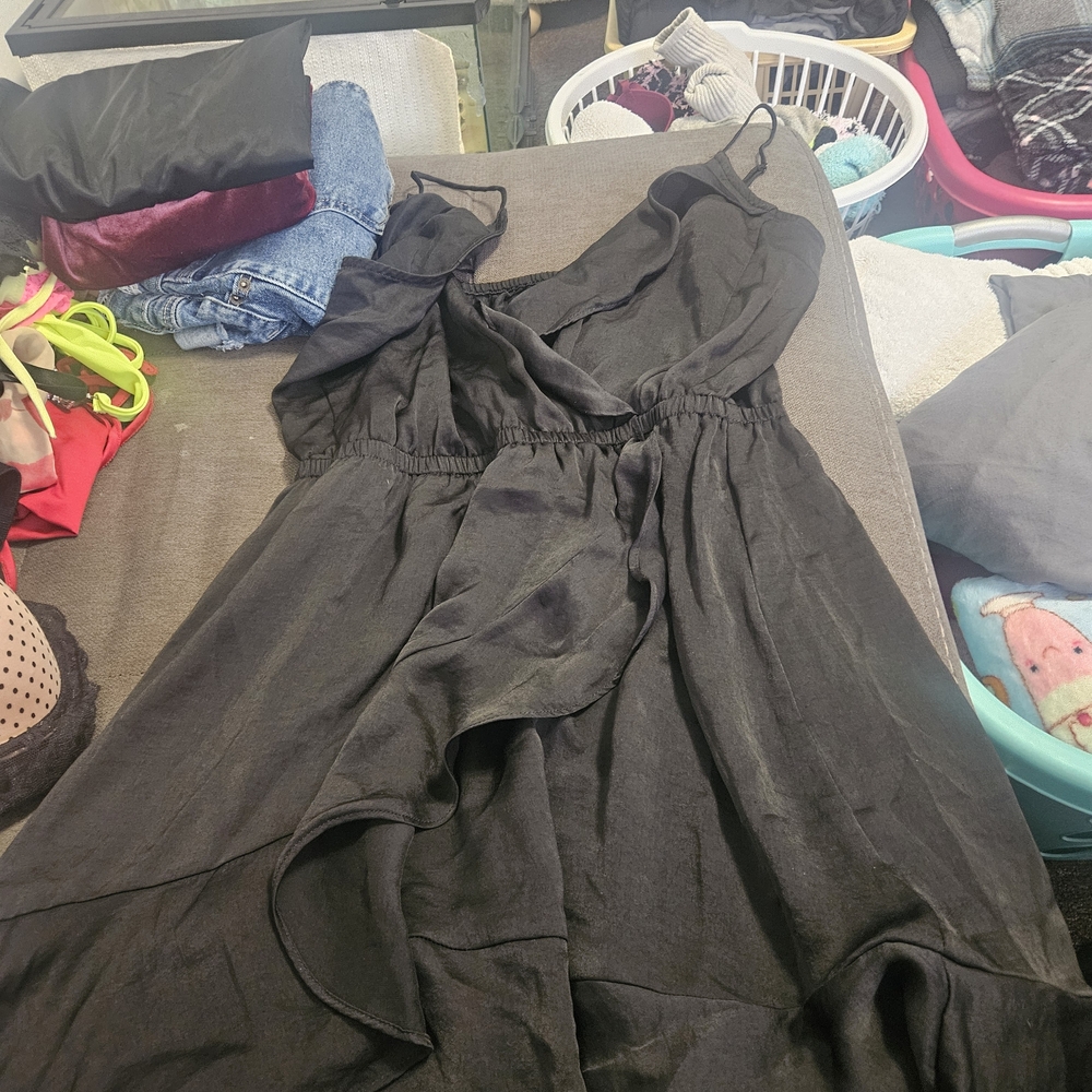 Women’s Black Spaghetti-Strap Wrap Dress